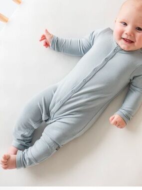 Kyte Baby Snap Romper in Muted Blue Grey Color Long Sleeve One-Piece